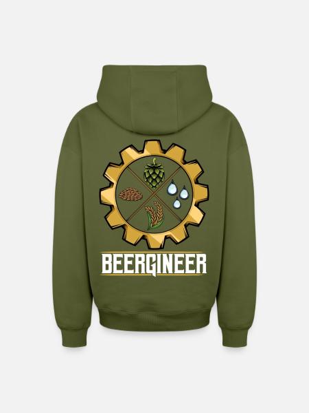 Beergineer Brau-Gear Emblem - Oversized Heavyweight Unisex Zip Hoodie - khaki