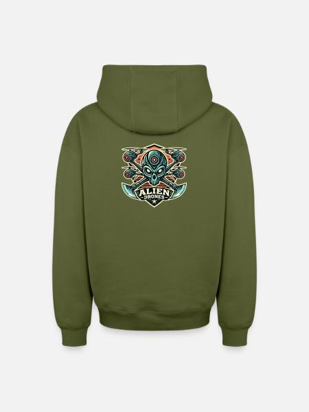 Alien Drones Logo - Oversized Heavyweight Unisex Zip Hoodie - Khaki
