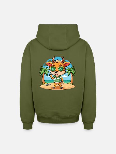 Antelope Funny Cartoon Summer Beach Sunglasses - Oversized Heavyweight Unisex Zip Hoodie - khaki