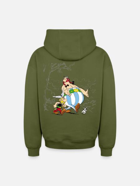 Astérix & Obélix Avec Idéfix Dans La Nature - Sweat à capuche unisexe zippé oversize épais SPREAD - kaki
