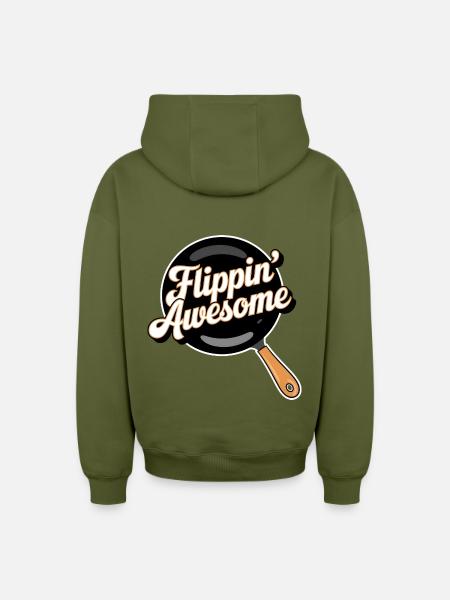 Flippin Awesome - Oversized Heavyweight Unisex Zip Hoodie - khaki