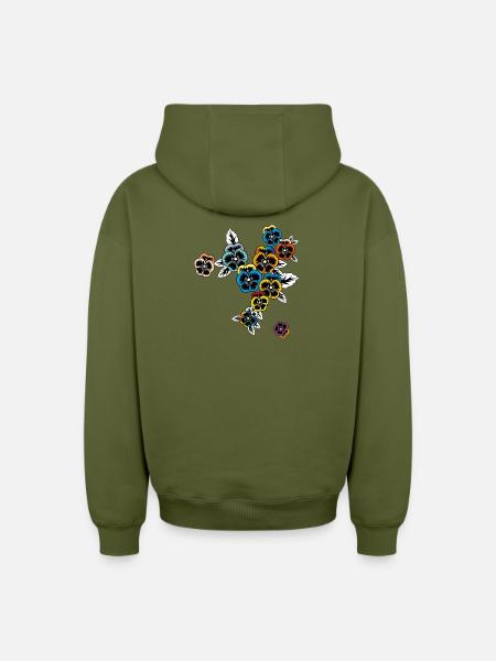 Pansy Spring - Oversized Heavyweight Unisex Zip Hoodie - khaki