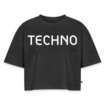 Techno White - Frauen Premium Oversized Bio Cropped T-Shirt - Anthrazit meliert - Vorne - Selfina (174cm)