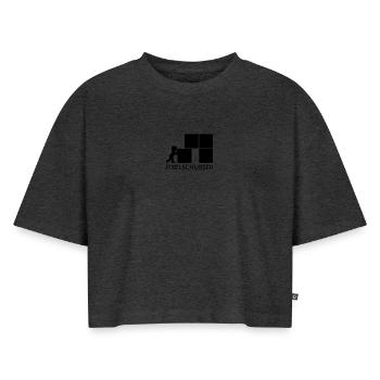 Pixelschubser und stolz darauf! - Frauen Premium Oversized Bio Cropped T-Shirt - Anthrazit meliert - Vorne - Selfina (174cm)