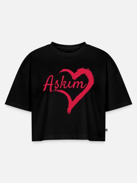 Askim Herz Türkisch - Frauen Premium Oversized Bio Cropped T-Shirt - Schwarz