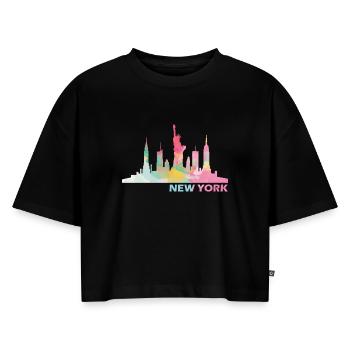 New York - Frauen Premium Oversized Bio Cropped T-Shirt - Schwarz - Vorne - Selfina (174cm)
