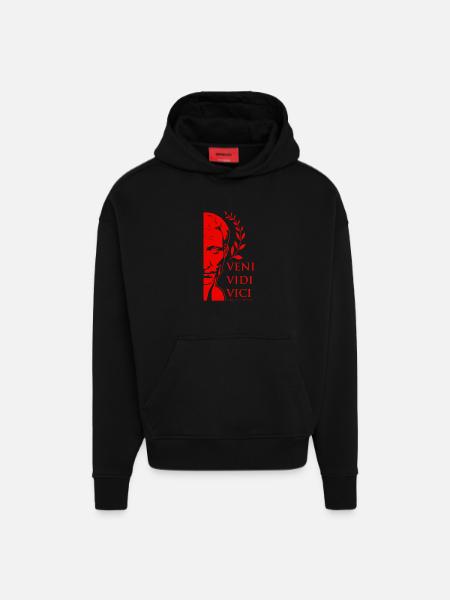 César 4 - Sweat à capuche bio épais oversize fabriqué en UE - SOLID BLACK