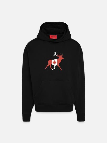 Hirsch mit kanadischer Flagge - Hoodie- made by SPREAD - SOLID BLACK