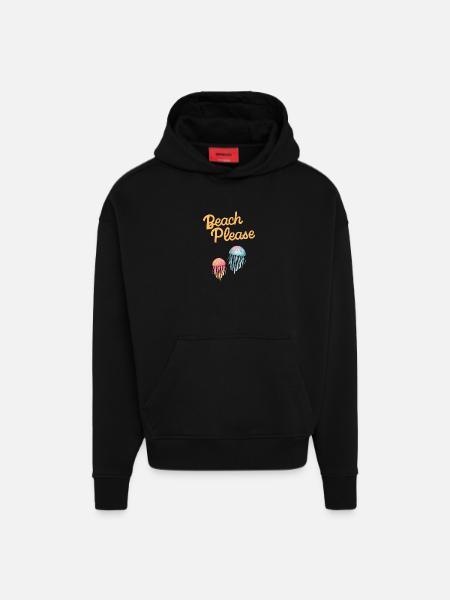 plage s’il vous plaît méduses - Sweat à capuche bio épais oversize fabriqué en UE - SOLID BLACK