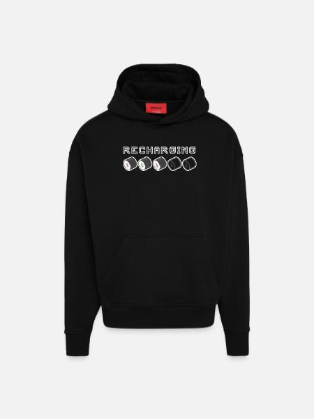 Recharging Pixel Sushi - Hoodie- made by SPREAD  - SOLID BLACK