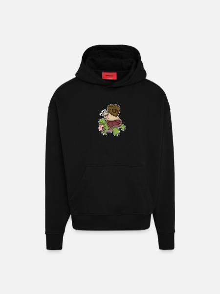 Tortue et escargot - Sweat à capuche bio épais oversize fabriqué en UE - SOLID BLACK
