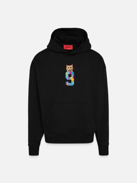 9 YEARS OLD CAT 9TH BIRTHDAY - Hoodie- made by SPREAD  - SOLID BLACK