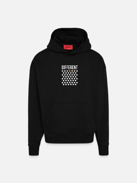 Différent: Étoile dorée au milieu des étoiles - Sweat à capuche bio épais oversize fabriqué en UE - SOLID BLACK