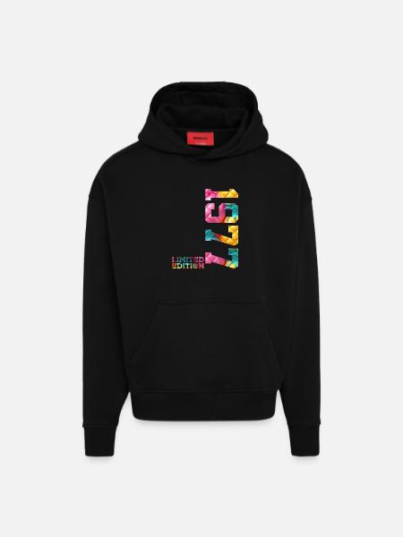 49E ANNIVERSAIRE ÉDITION LIMITÉE 1977 - Sweat à capuche bio épais oversize fabriqué en UE - SOLID BLACK