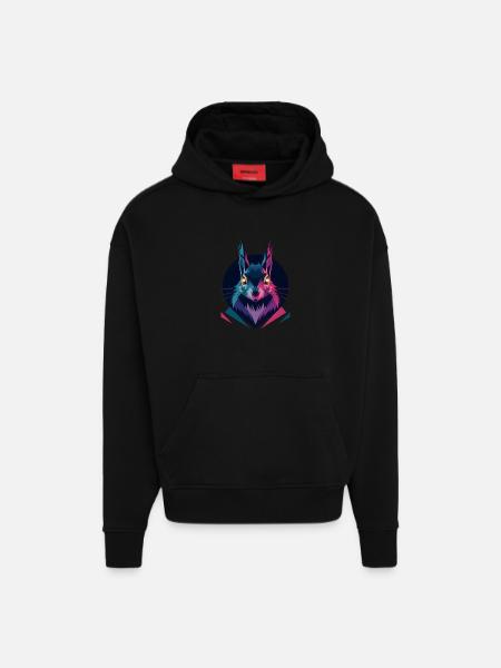 Écureuil low-poly - Sweat à capuche bio épais oversize fabriqué en UE - SOLID BLACK