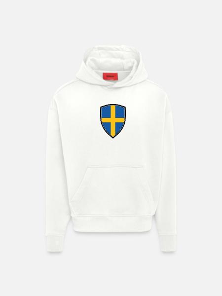 SWEDEN FLAG SHIELD - Sweat à capuche bio épais oversize fabriqué en UE - OFF WHITE