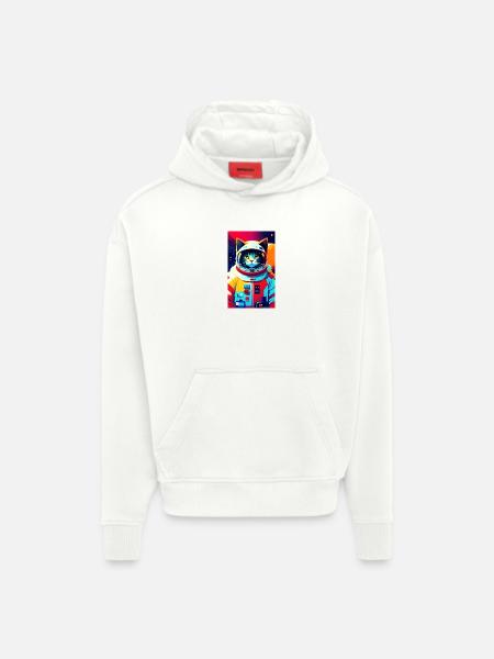 Chat astronaute - Sweat à capuche bio épais oversize fabriqué en UE - OFF WHITE