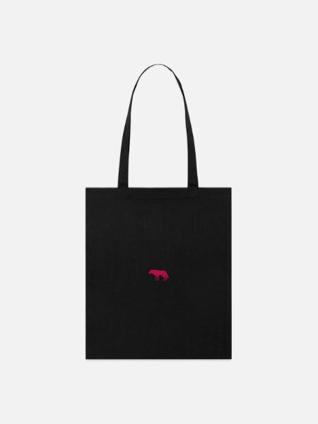 Pinker Wolf bestickt - Stanley/Stella Bio-Stoffbeutel - Schwarz