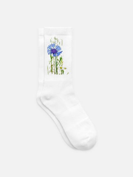 Kornblumen und Gänseblümchen Muster - Tennissocken - Weiß