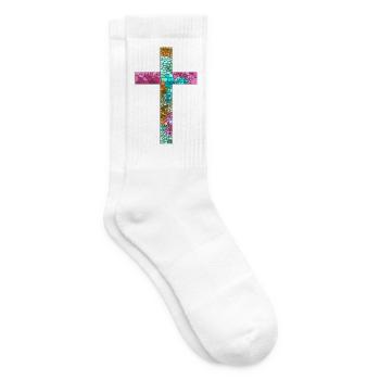 Kreuz Jesus Gott Religion Kirche Papst Vatikan - Tennissocken - Weiß - Rechts