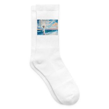 Meertraum Portrait im Aquarellstil - Tennissocken - Weiß - Rechts