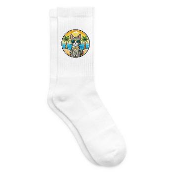 Ägyptische Mau-Katzenrasse Cartoon-Sonnenbrille Strand - Tennissocken - Weiß - Rechts