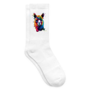 Alpaka Pop Art Bunte Farben Lama Regenbogen Alpaka - Tennissocken - Weiß - Rechts