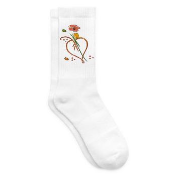 Flowers, flower with leaf in the shape of a heart - Tennis socks - white - Right