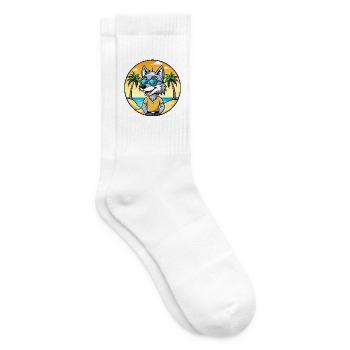 Wolf Lustige Cartoon Sommer Strand Sonnenbrille Aufkleber - Tennissocken - Weiß - Rechts