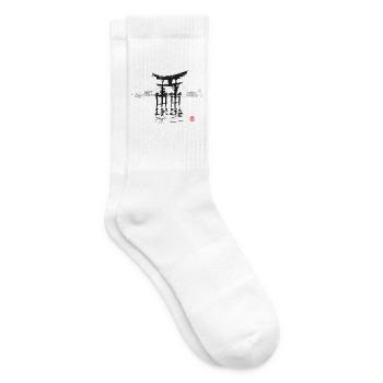 Die Torii des Itsukushima-Schreins im Nebel - Tennissocken - Weiß - Rechts