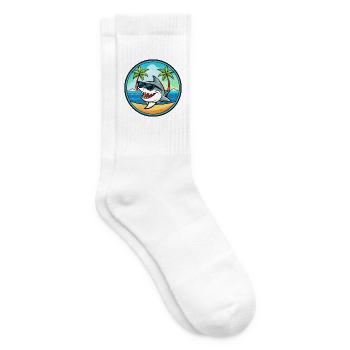 Hai Lustige Cartoon Sommer Strand Sonnenbrille Cool - Tennissocken - Weiß - Rechts
