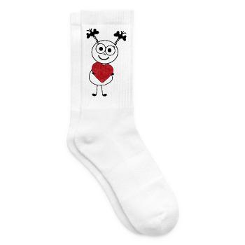 Süßes Strichmännchen mit Plüschherz von SueLYSue - Tennissocken - Weiß - Rechts