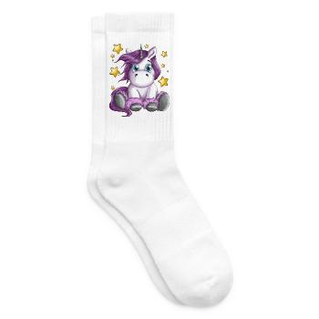 Flauschiges Einhorn mit Sterne Illustration Motiv - Tennissocken - Weiß - Rechts