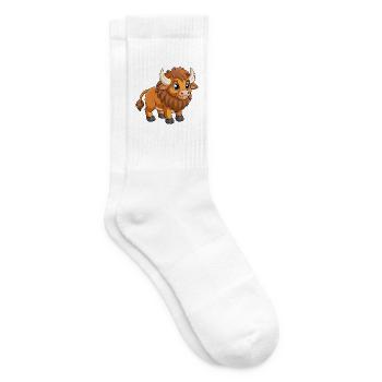 Bison Cute Mascot Cartoon Character Kawaii - Tennis socks - white - Right