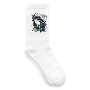 Klavier mit Rosen graublau - Tennissocken - Weiß - Rechts
