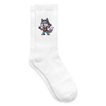 Wolf Lustige Zeichentrickfigur Kopfhörer Musik - Tennissocken - Weiß - Rechts