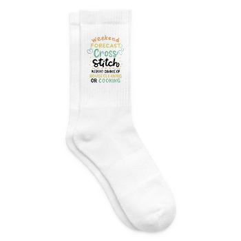 Cross Stich Handarbeiten - Tennissocken - Weiß - Rechts