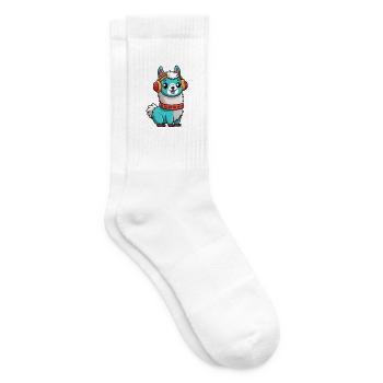 Llama Funny Cartoon Character Headphone Music - Tennis socks - white - Right