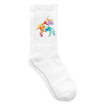 Schwungvolle Voltigierakrobatin Pferd - Tennissocken - Weiß - Rechts