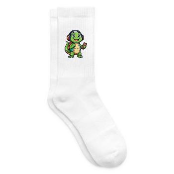 Turtle Funny Cartoon Character Headphone Music - Tennis socks - white - Right
