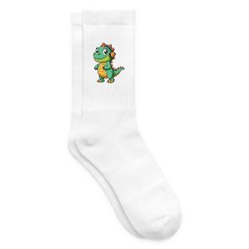 Dinosaur Funny Cartoon Character Headphone Music - Tennis socks - white - Right