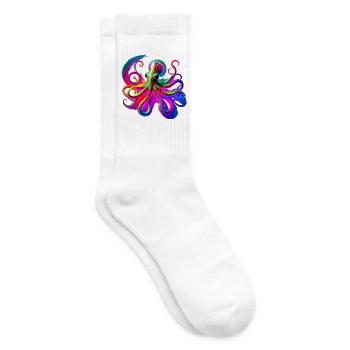 Psychedelischer Neon-Oktopus - Tennissocken - Weiß - Rechts
