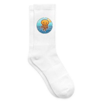 Qualle Aquarell Cartoon Kawaii Clipart Tier - Tennissocken - Weiß - Rechts