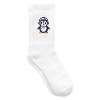 Pinguin Lustige Zeichentrickfigur Kopfhörermusik - Tennissocken - Weiß - Rechts