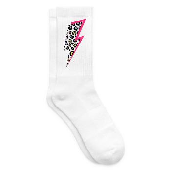 Blitz Leoparden Muster Pastellfarben mit Neon-Pink - Tennissocken - Weiß - Rechts