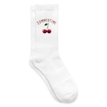 Summertime - Kirschen mit rotem Schriftzug - Tennissocken - Weiß - Rechts