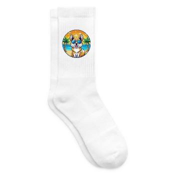 Icelandic Sheepdog Breed Cartoon Sunglasses Beach - Tennis socks - white - Right