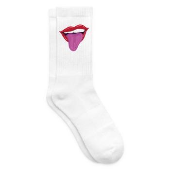 Rausgestreckte Zunge - Freche rote Lippen - Tennissocken - Weiß - Rechts