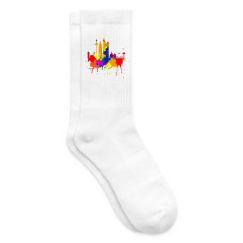 Frankfurt Skyline Colorful Colors Painting Art Love - Tennis socks - white - Right