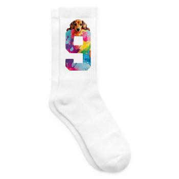 DOG 9 YEARS OLD DACHSHUND 9TH BIRTHDAY - Tennis socks - white - Right